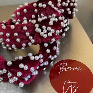 Pearl Burgundy Velvet Headband